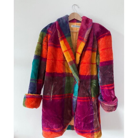 Donnybrook Vintage Rainbow 1980s Faux Fur Coat Multi Size XS - Picture 3 of 12